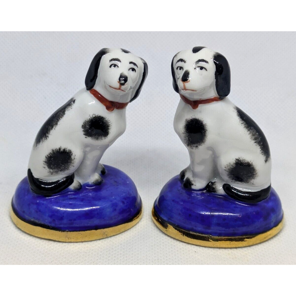 RARE Sitzendorf Germany Spaniel Dog Figurines Pair Staffordshire Style VTG 2.5"